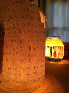 I've always believed that novels and short stories are meant to illuminate the human condition. Here's an excellent way to illuminate a story... glue it to a glass with a lit candle inside the glass.